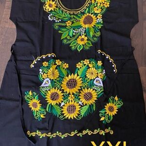 Black Dress with Yellow and Green Floral Embroidery